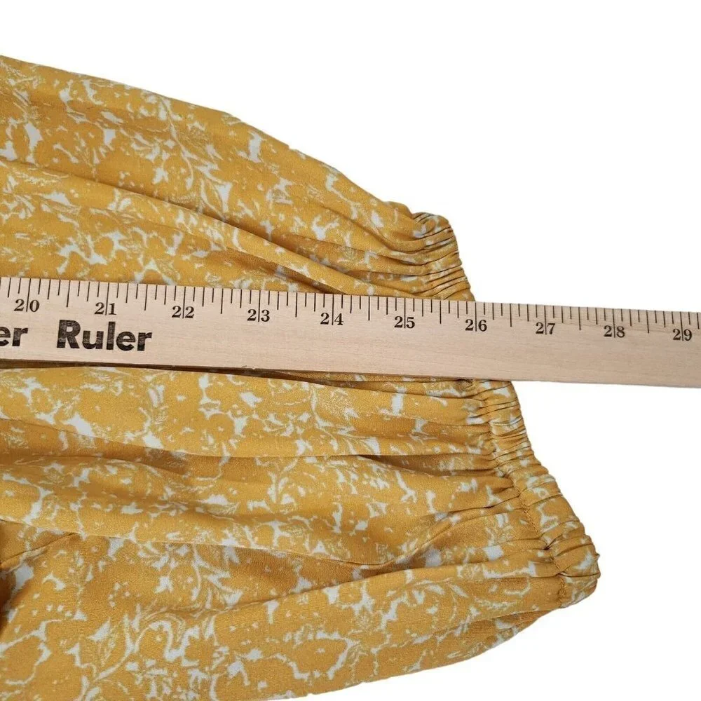 Free People Intimately Bodysuit‎ Top Large Yellow All Tucks Blousy Puff Sleeve
